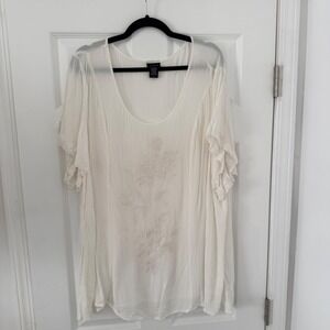 Torrid Ivory Embroidered Crinkle Gauze Flutter Sleeve Tunic Top 4X Bride Shirt 4